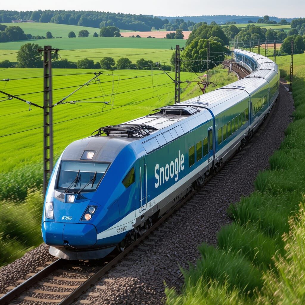 Modern Blue & White Snoogle Train in Rural Setting