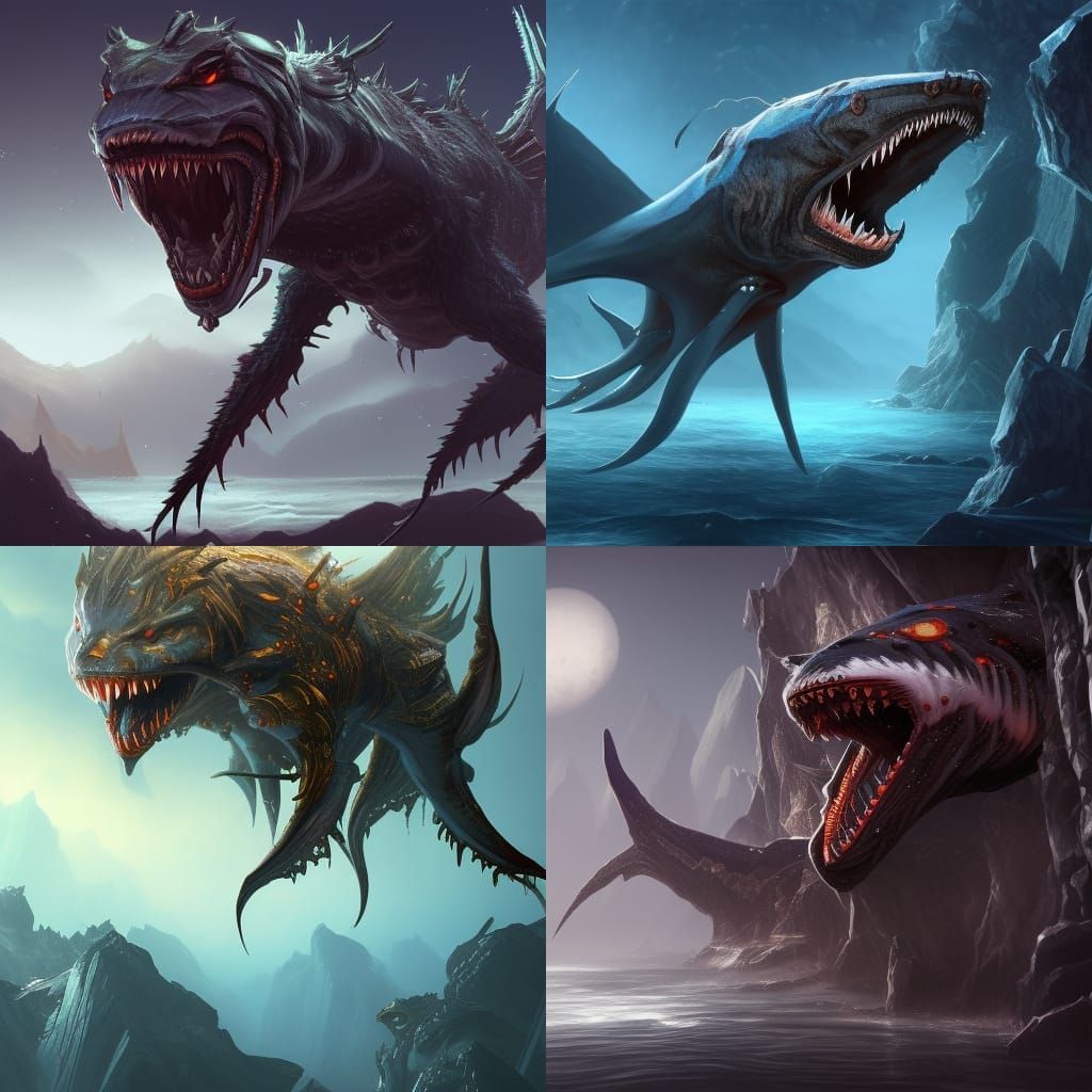 Hybrid Spider Shark Wolf: Detailed Fantasy Concept Art