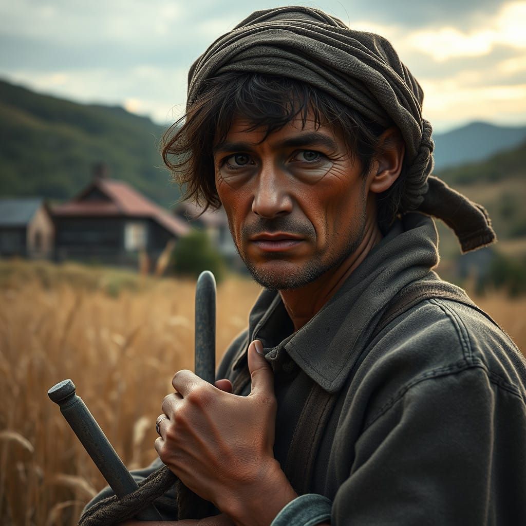 Vibrant Medieval Portrait in Earthy Tones