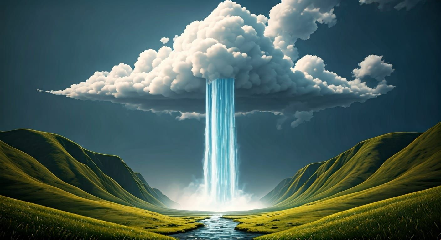 Cascading Waterfall From Cloud in Hyperrealistic Style