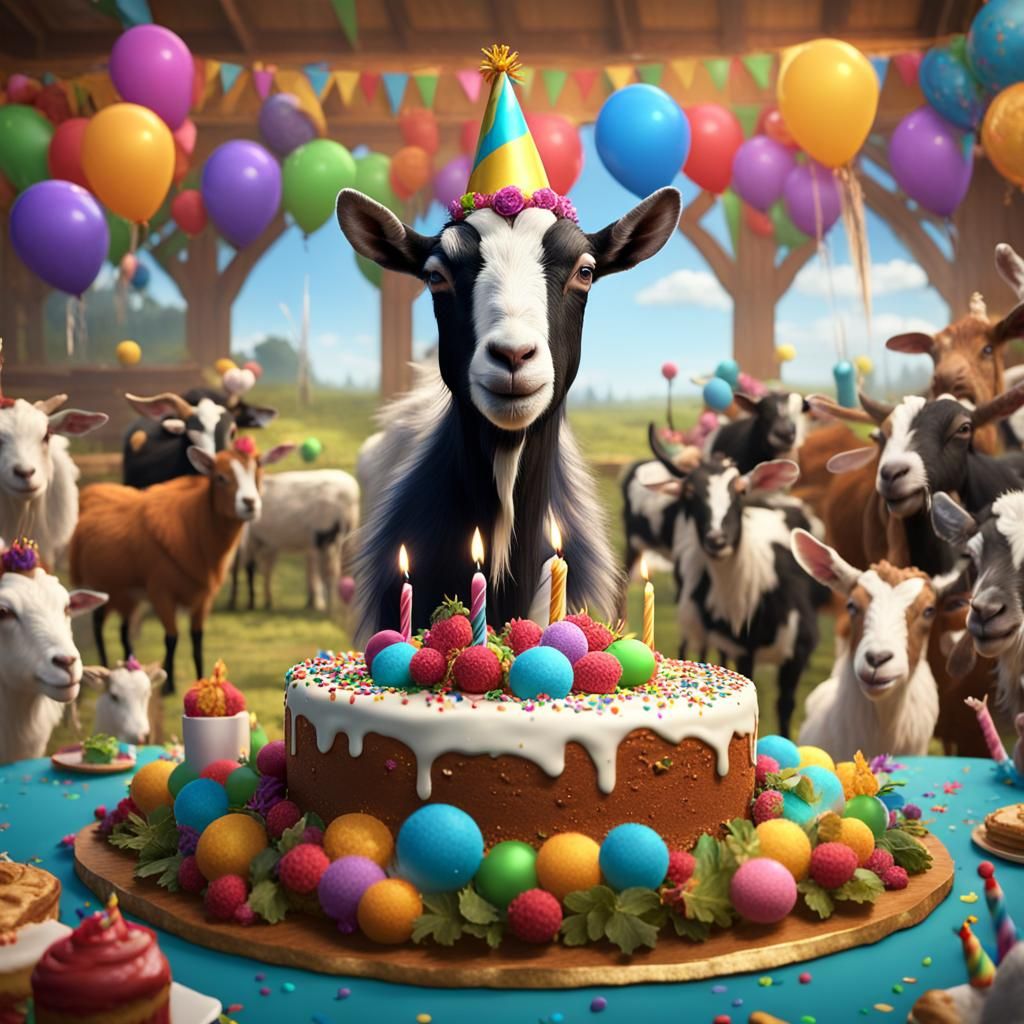 Festive Goat Celebrates with Farm Animal Friends