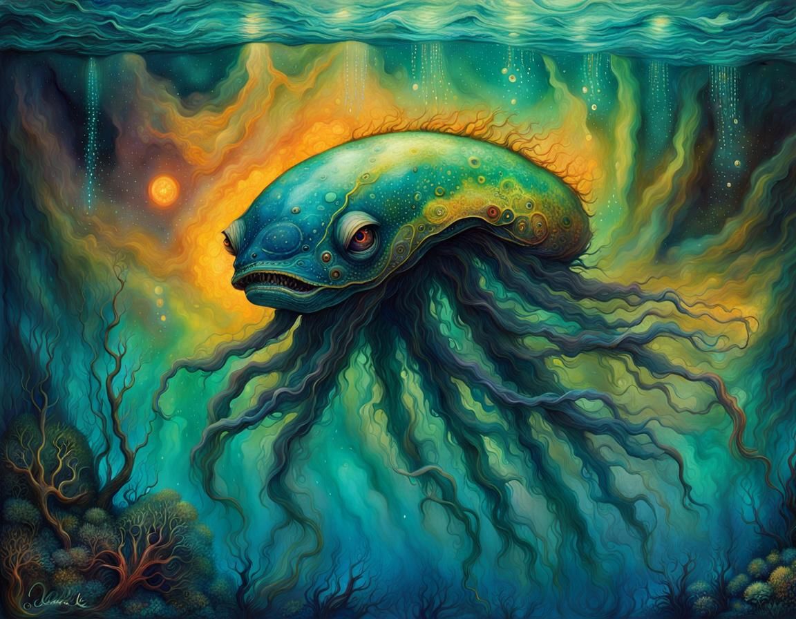 In Alien seas, a bioluminescent creatures dwell.