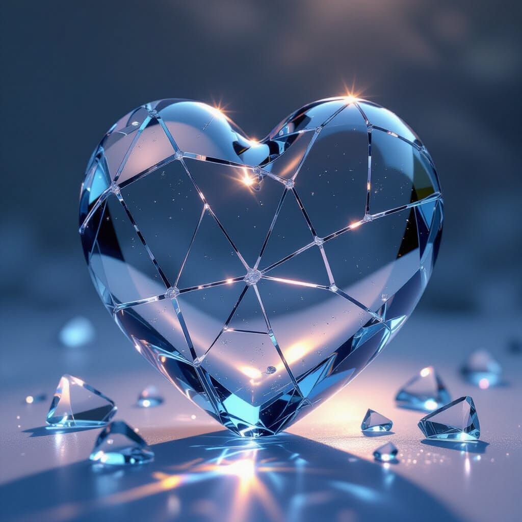 Cracked Glass Heart Reflecting Light in Chihuly and Cyberpun...