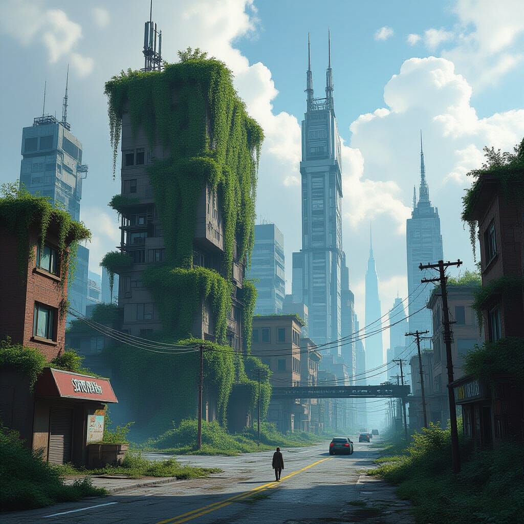 Futuristic Animals in Abandoned Cyberpunk City