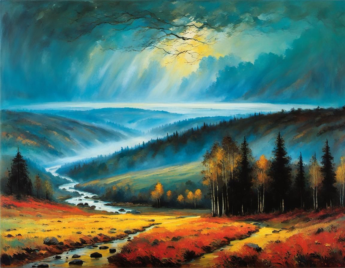 Autumnal Birch Forest Landscape in Soft Sunlight