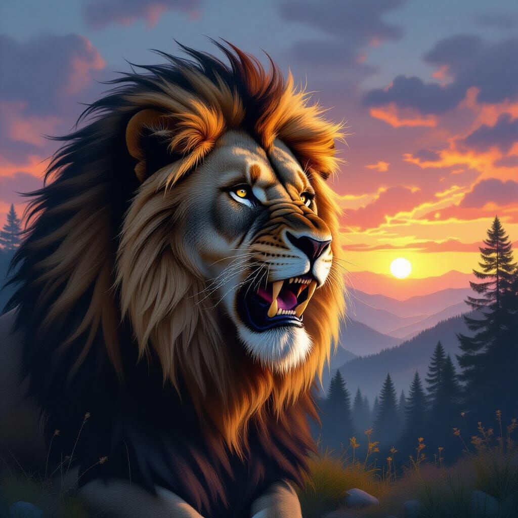 Lion and Forest Double Exposure Image