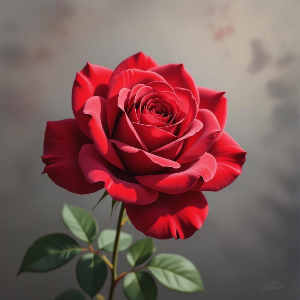 Vibrant Red Rose Watercolor Painting