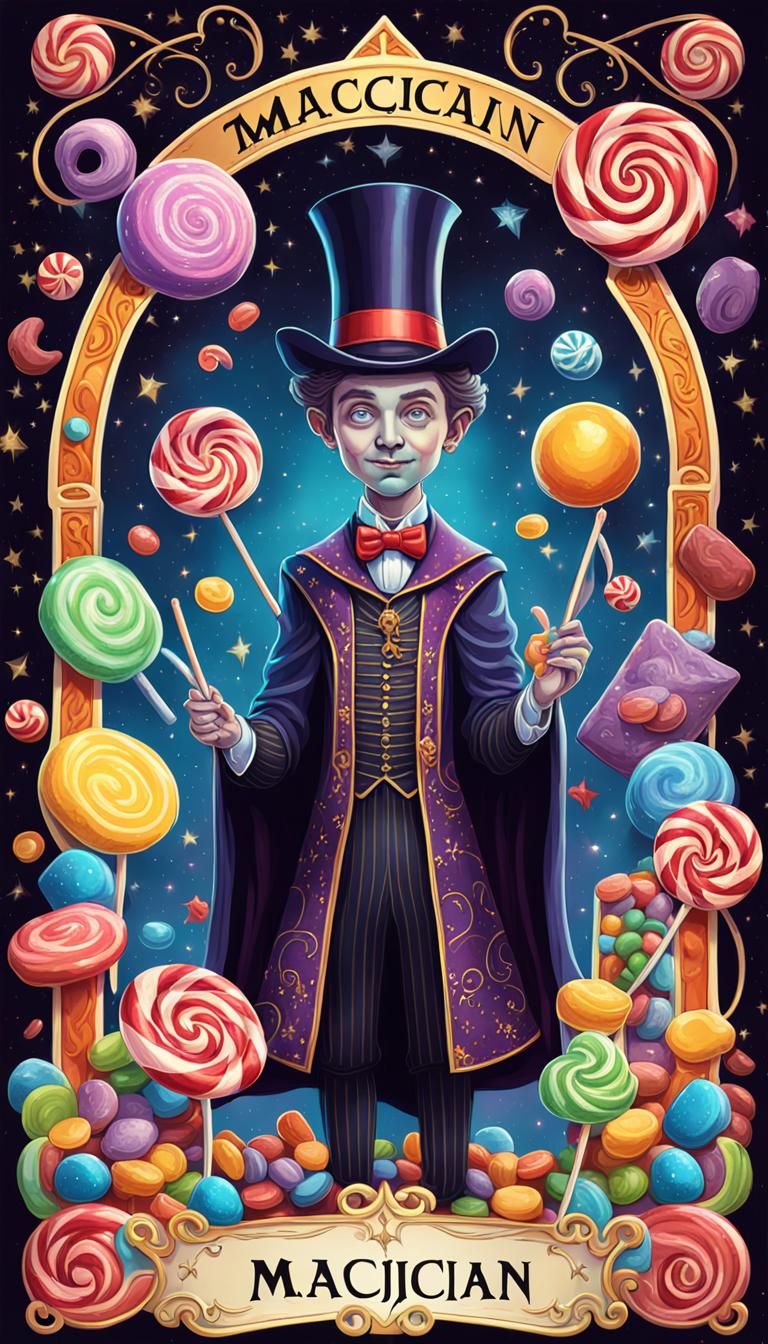 Candy Tarot Card: Mystical Magician in Candyland Art