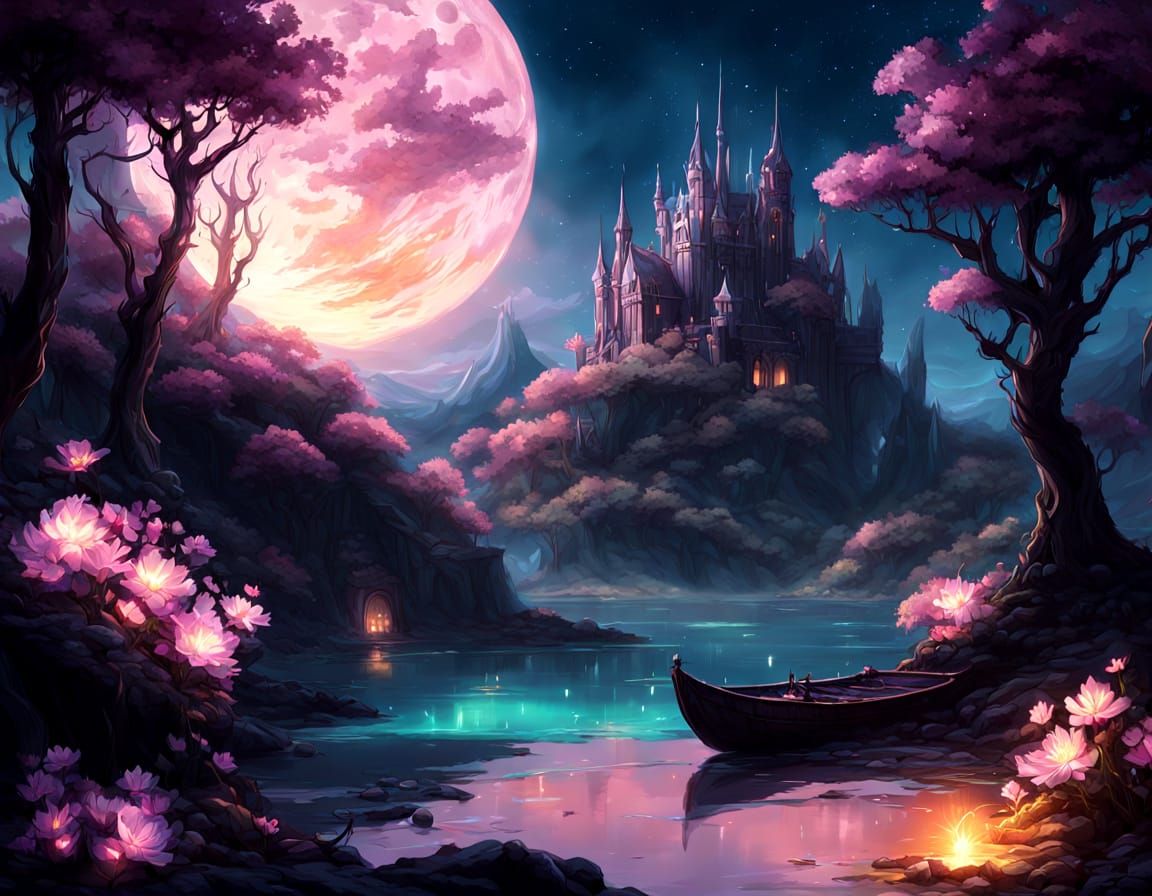 Dreamlike Fantasy Paradise on a Serene Lake