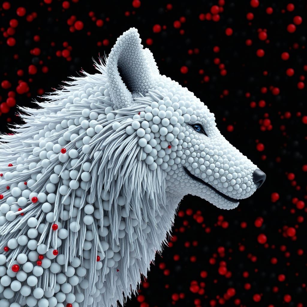 Snow White Beaded Dire Wolf in 2.5D Render