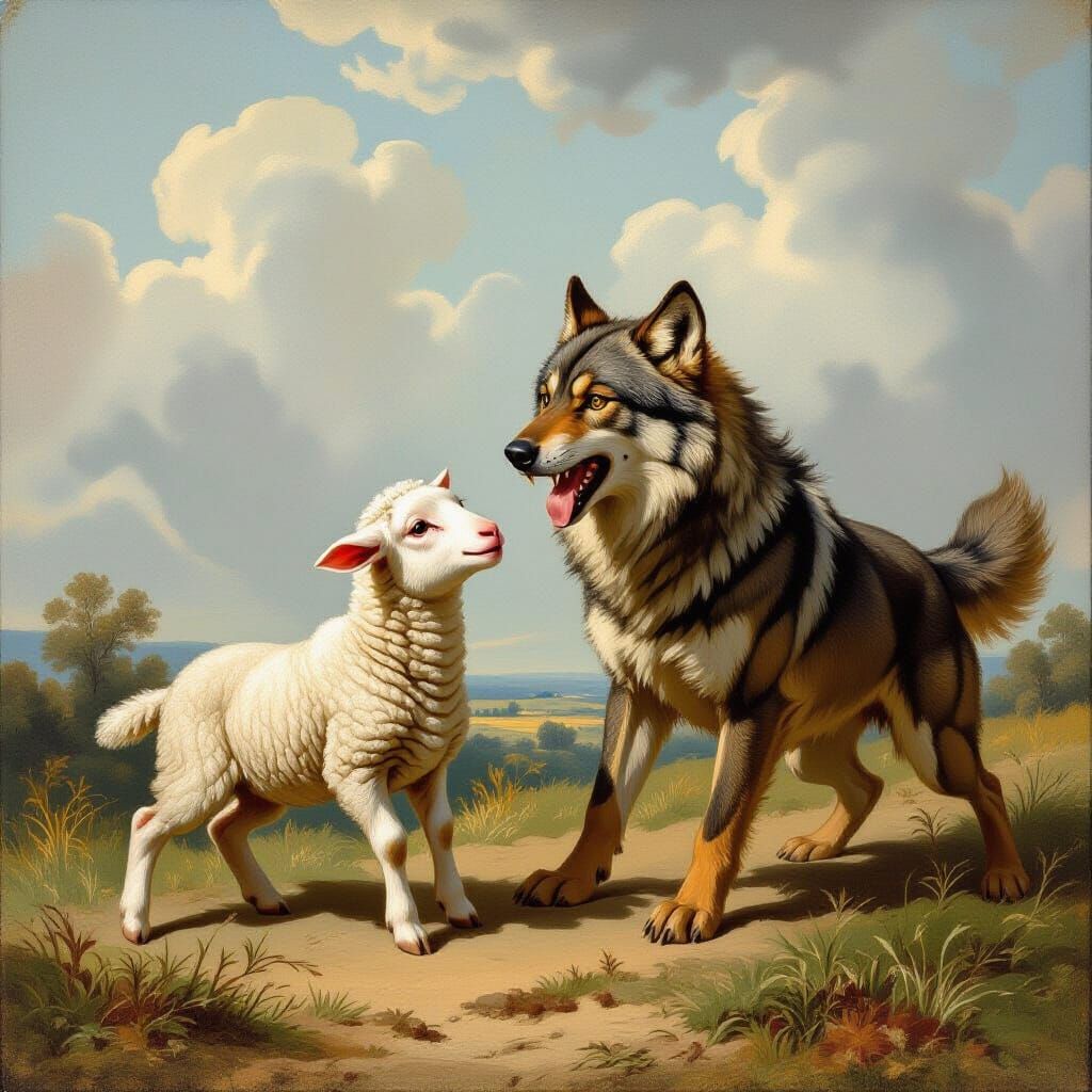Lamb Defends Itself Against Wolf, Rococo Style