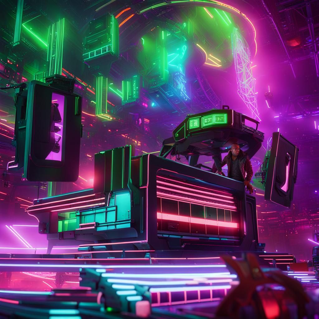 Futuristic DJ in Neon Cyberpunk Nightclub