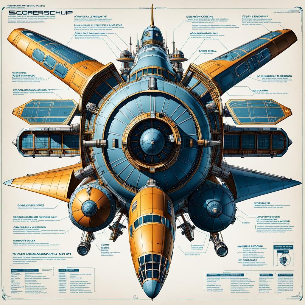 Spaceship Blueprint: Geometric Freighter Technical Drawing