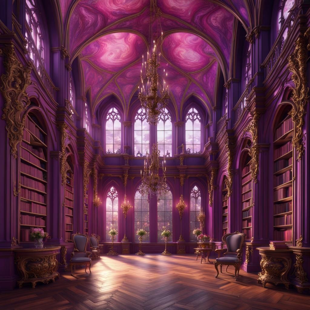 Rococo Gothic Royal Library in Purple and Pink