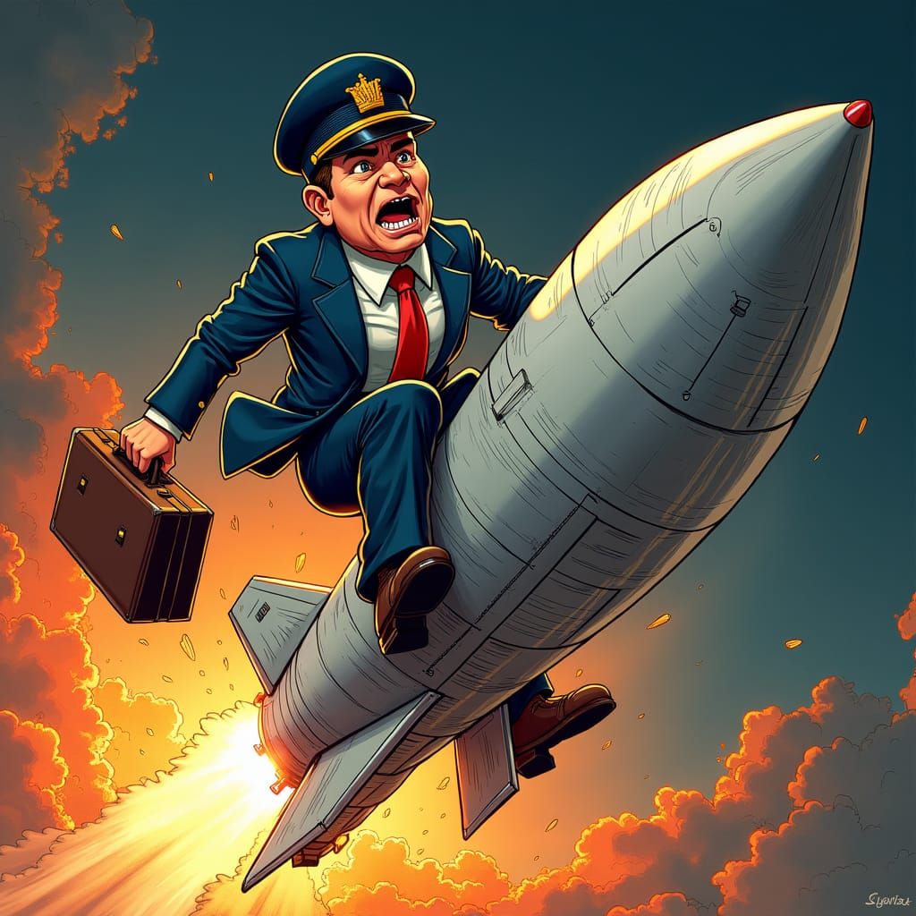 Pilot Rides ICBM in Cartoonish Satire