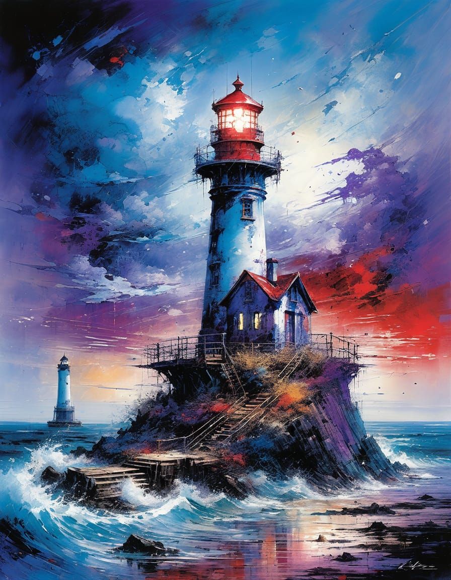 Colorful Abstract Lighthouse Art with Fine Details