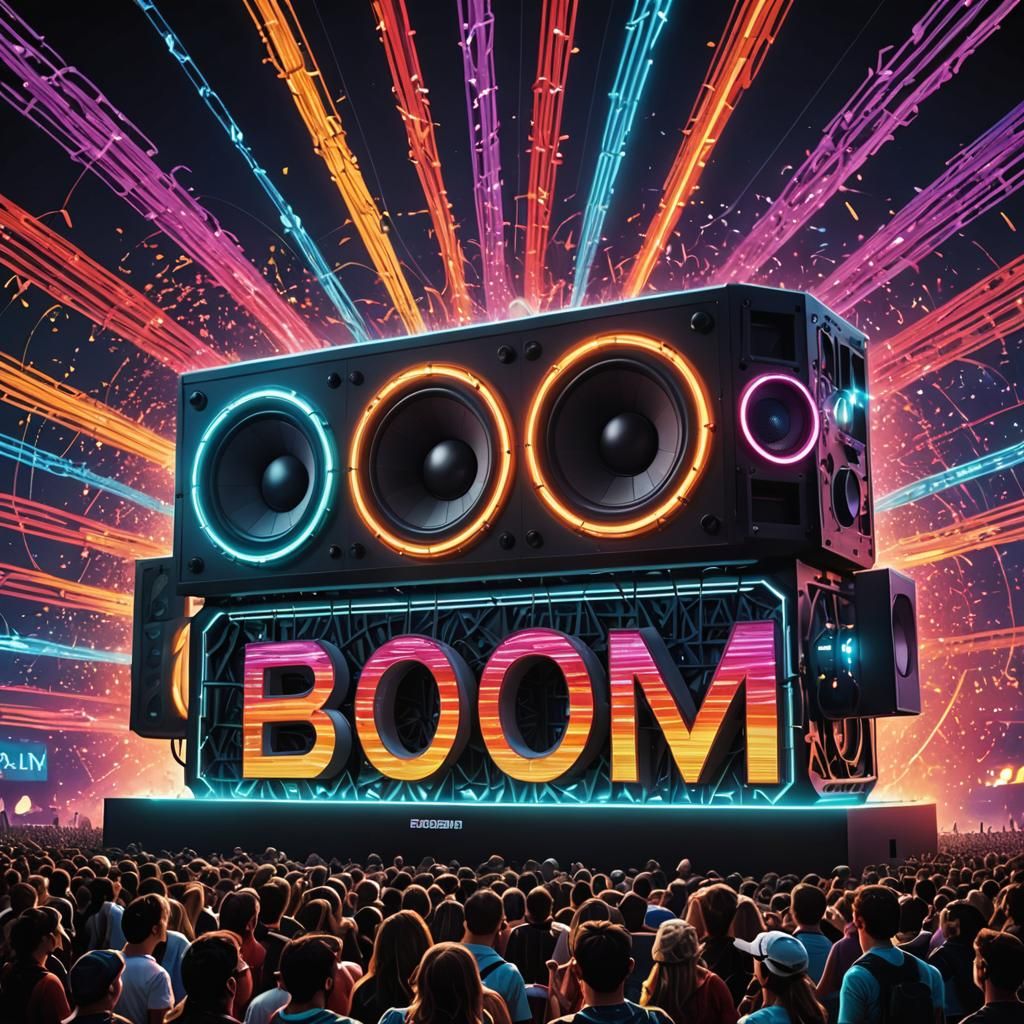 Vibrant Music Festival with Neon Soundwave Typography