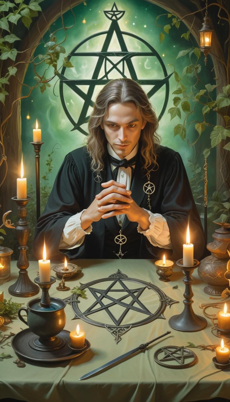 Surreal Dreamcore Magician with Tarot Symbols