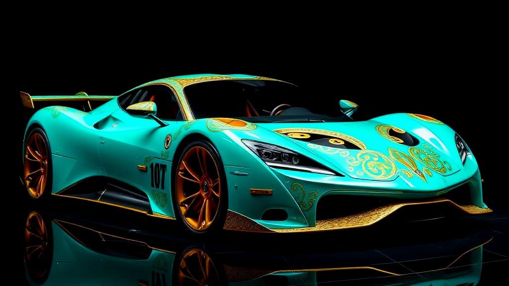 Futuristic Turquoise Supercar with Art Deco Details