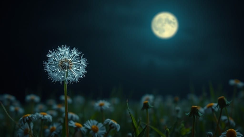 Ethereal Crystal Flower Blooms Under Moonlight in a Whimsica...