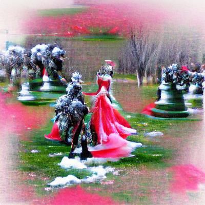 Rose Bush Chess Piece Sculptures in Floral War