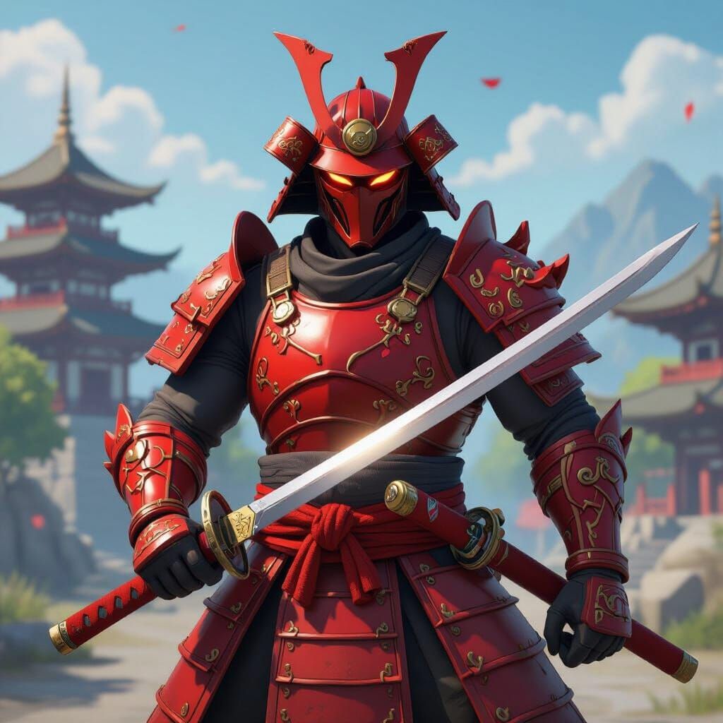 Red Samurai Fortnite Character in Dragon Armor