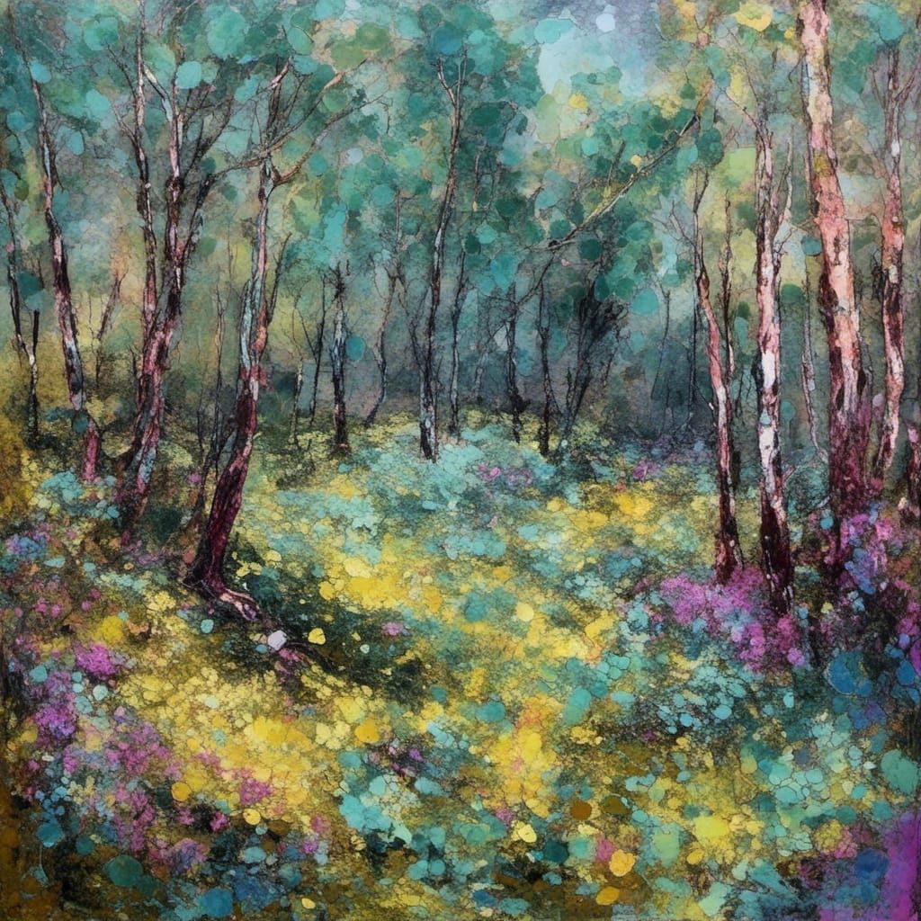 Farmhouse Scene with Donkey in Alcohol Ink Style