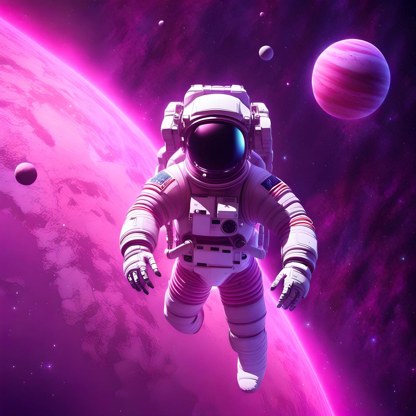 Astronaut Floats Among Pink and Purple Stars