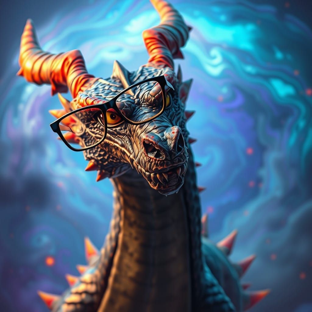 Majestic Dragon in Black Glasses Posing Heroically