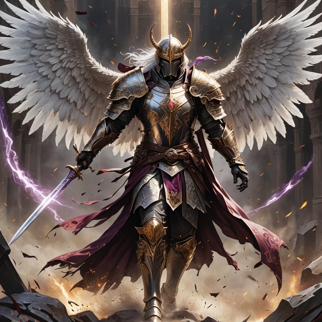 Aasimar Paladin in Battle, Atmospheric Magic Realism