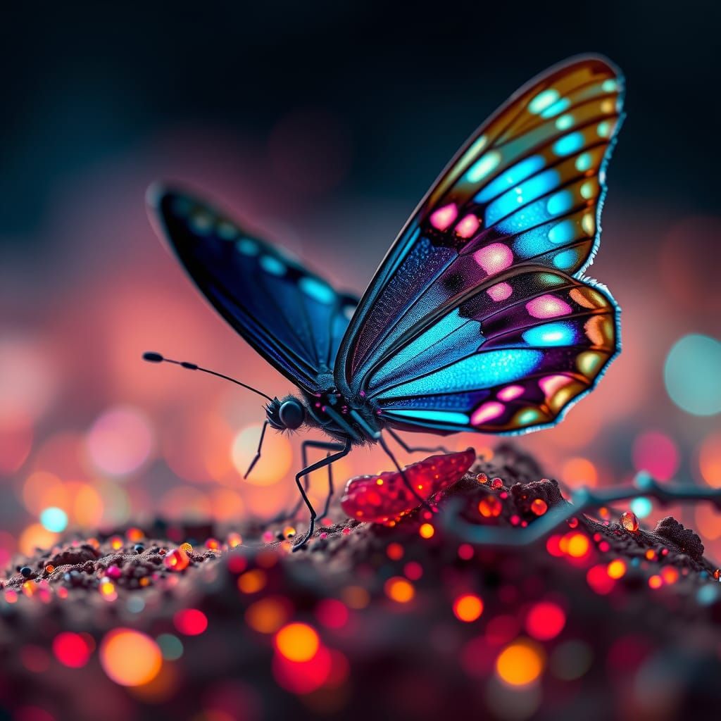 Bioluminescent Alien Butterfly in Neon Glow: Macro Shot
