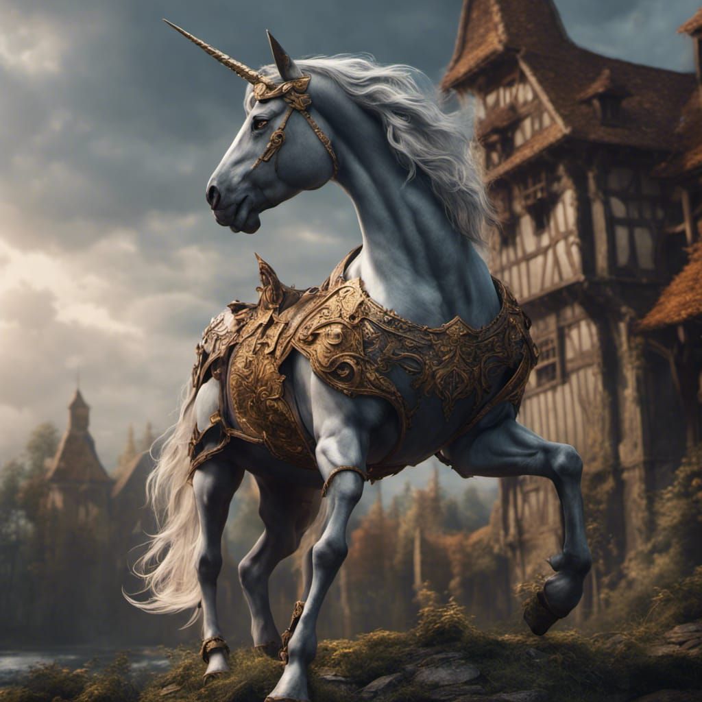 Medieval Unicorn in Detailed Matte Painting Style