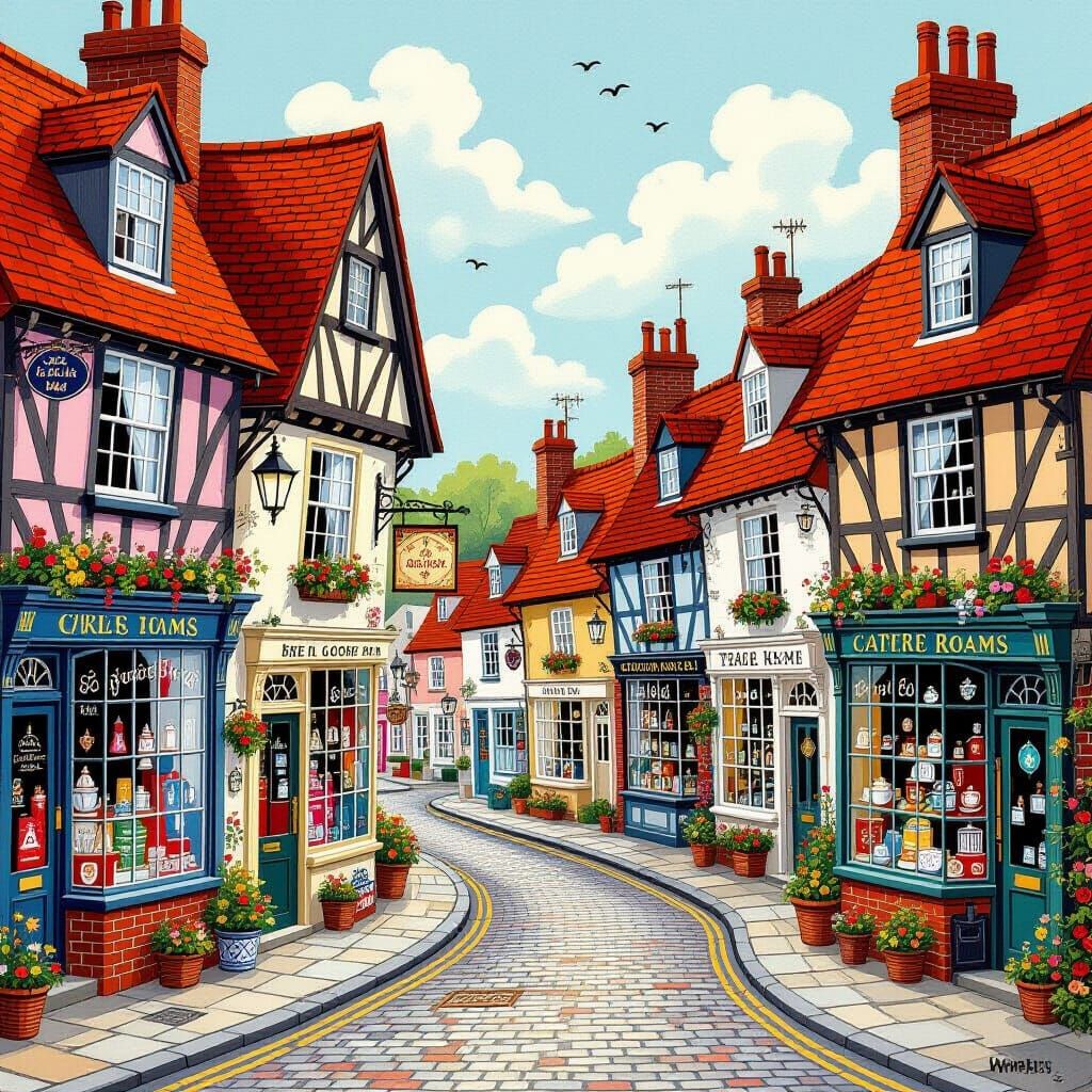 Charming English High Street in Art Brut Style