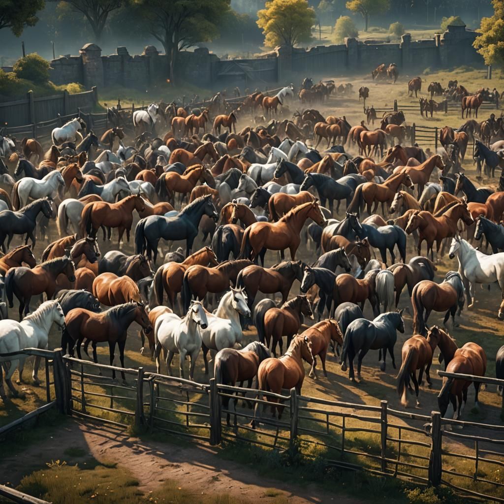 Horses Gathered in Fantasy Landscape
