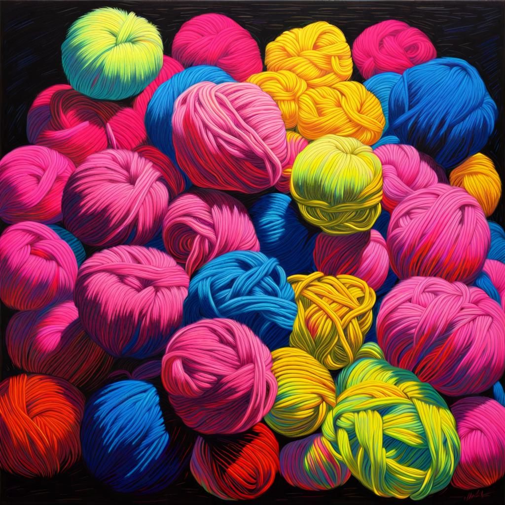 Neon 1980s Yarn in Impasto Blacklight Painting