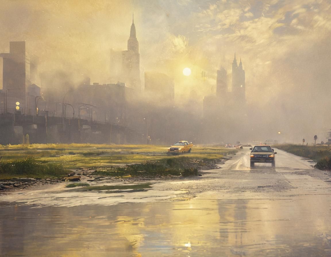 Futuristic Yellow Cab in Dreamcore Matte Painting