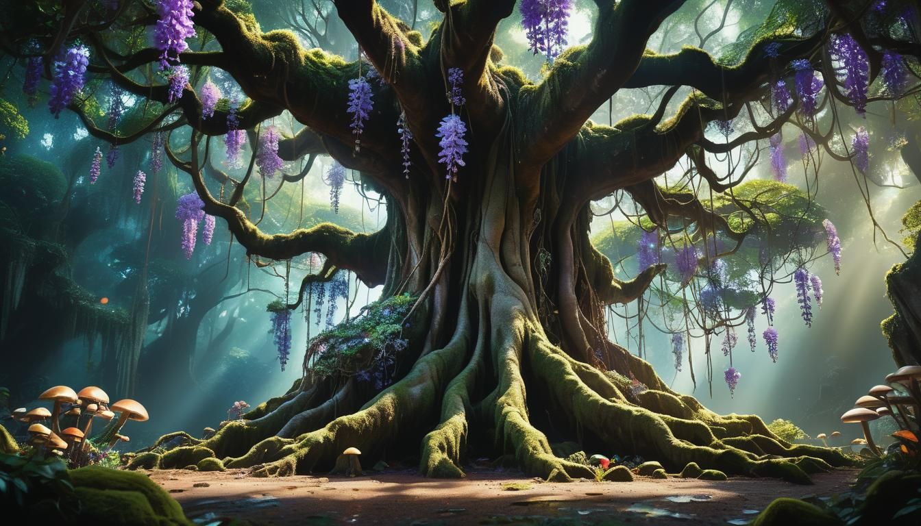 Glowing Rock Art Piece by Banyan Tree