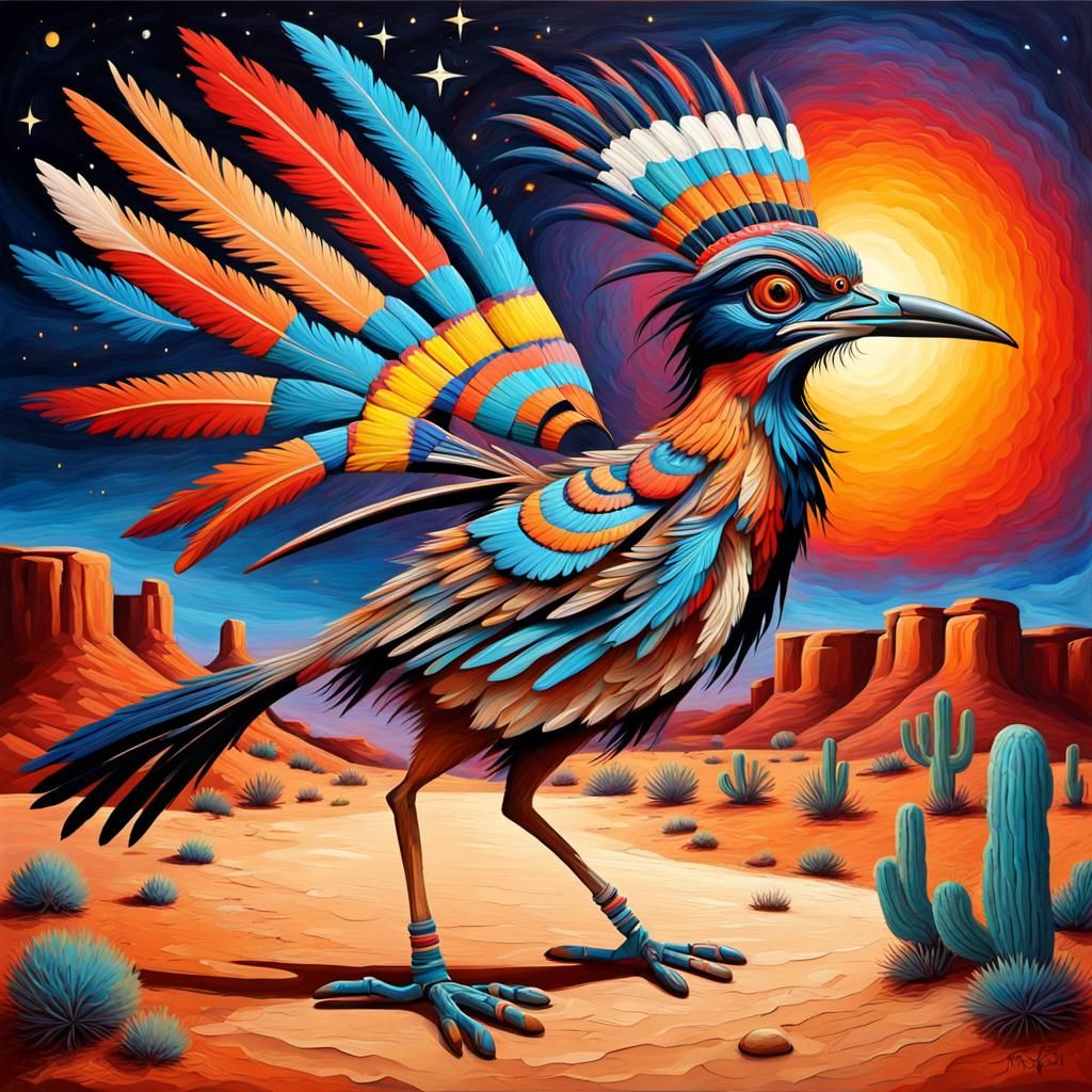 Roadrunner Kachina Dances: Impasto Oil Painting