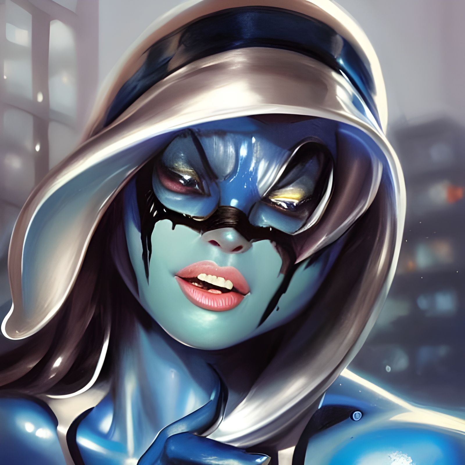 Smurfette as Symbiote: Hyperdetailed Art Portrait