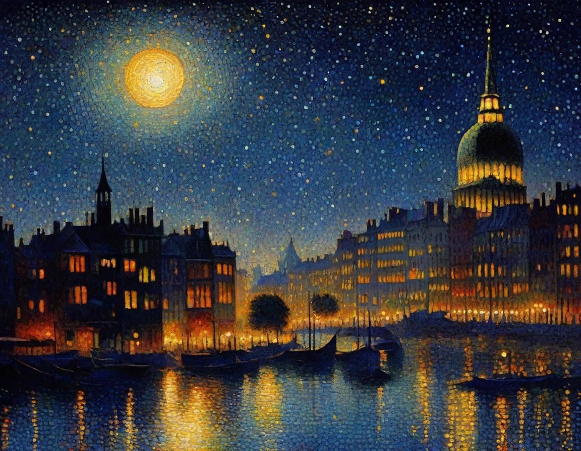 Starry Night Sky in Pointillist Double Exposure