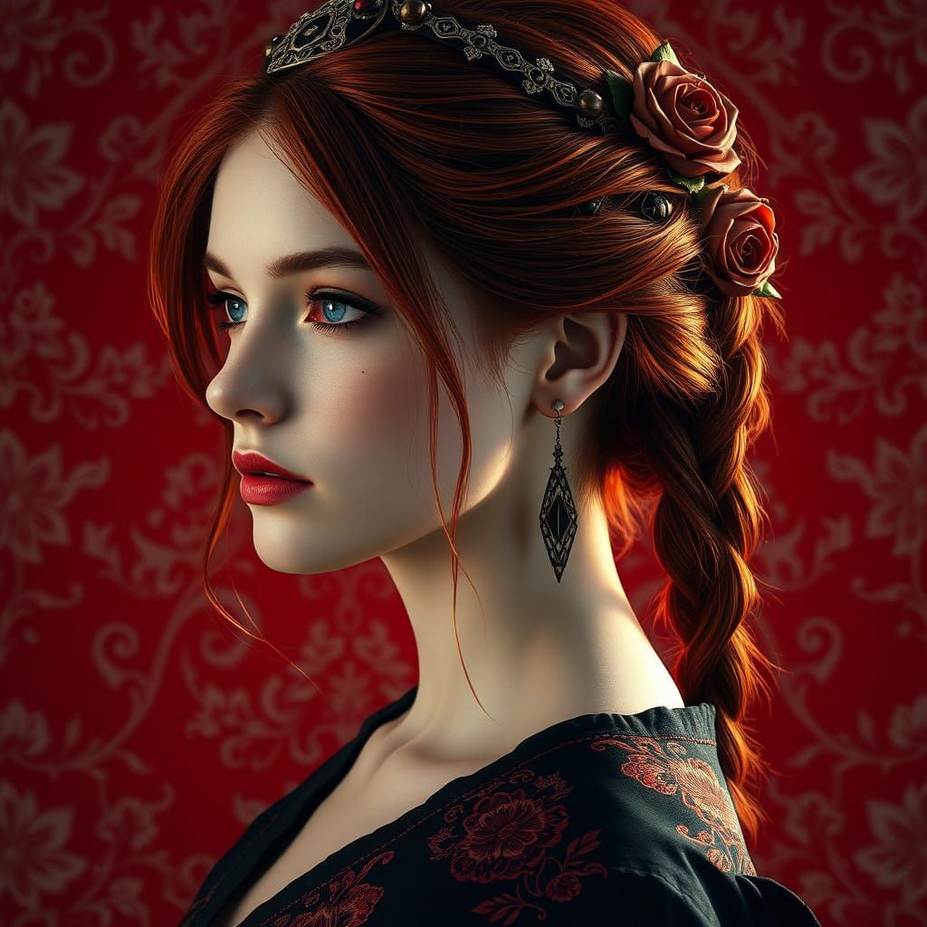 Ethereal Beauty in Red Velvet Elegance