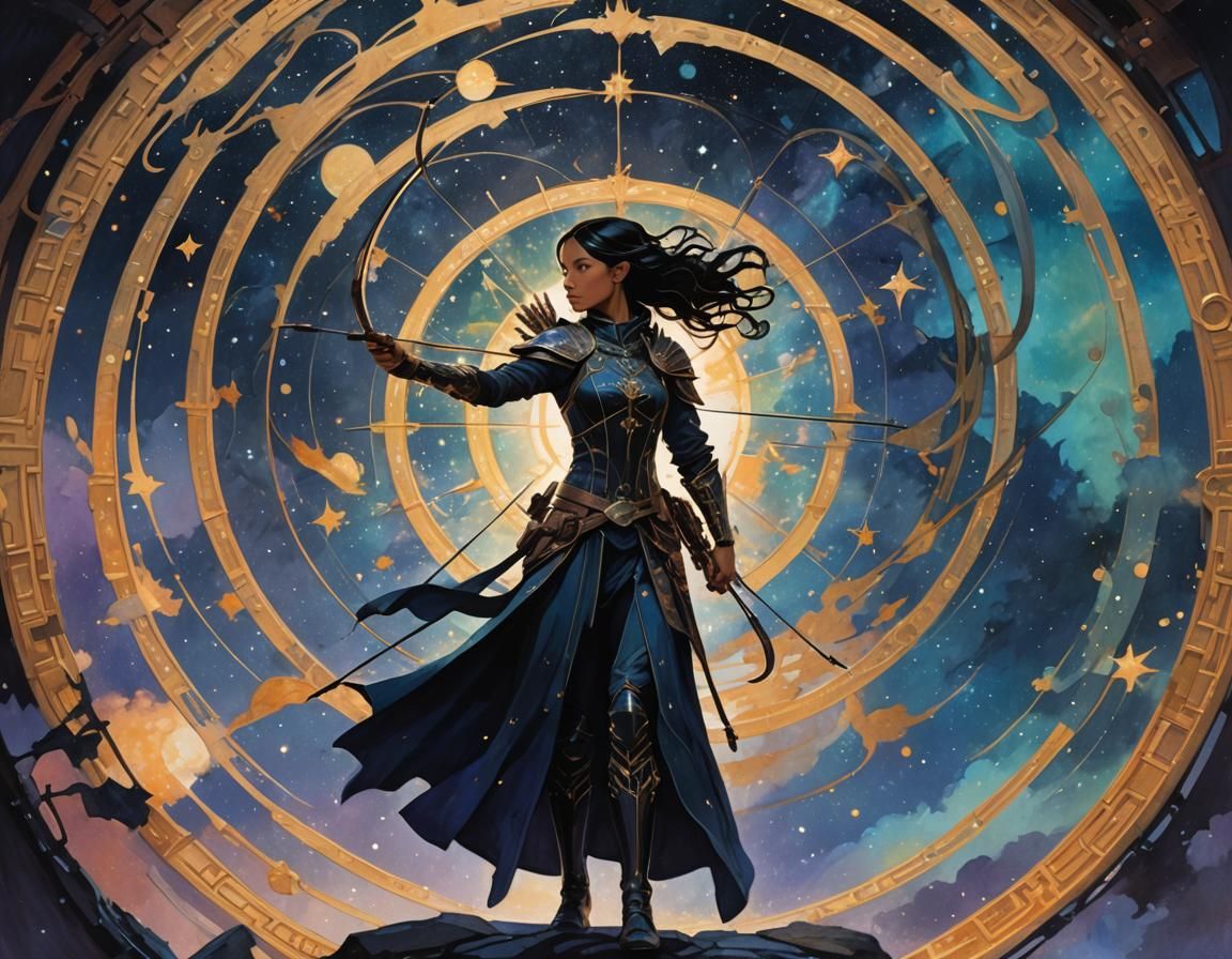 Archer in Starry Zodiac Portal with Painterly Textures