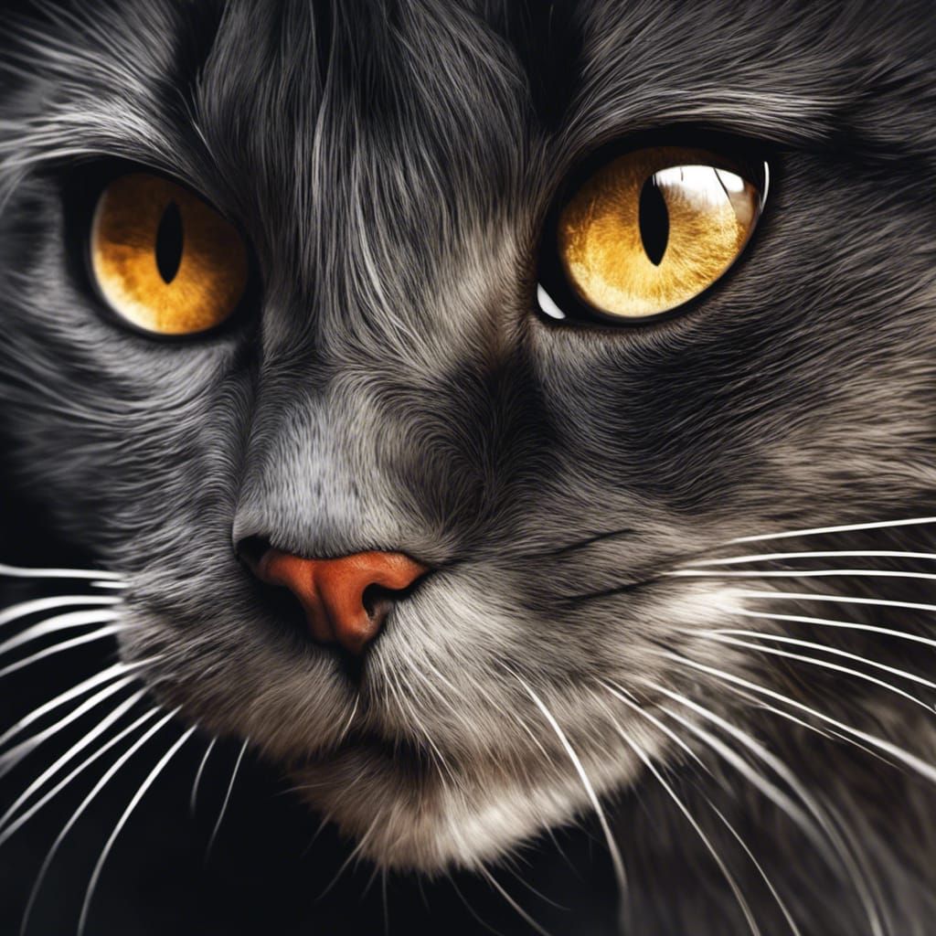 Black Cat Face Closeup: Photorealistic Digital Art