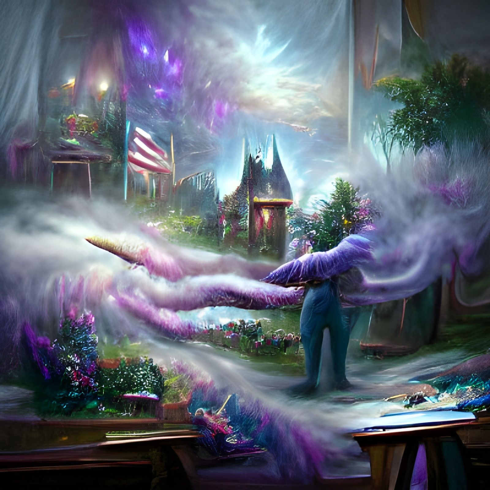 Ethereal Purple Magic Sticks in Fantasy Landscape