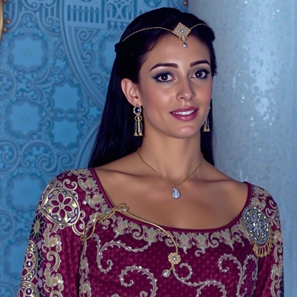 Regal Queen Esther in Vibrant, Middle Eastern-Inspired Fanta...