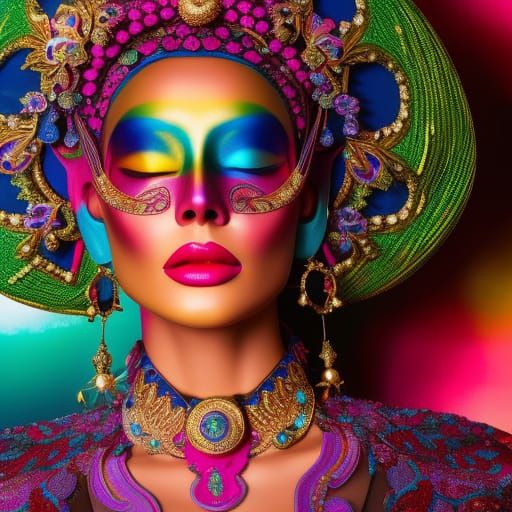 Jeweled Venetian Mask on Day of the Dead Skull