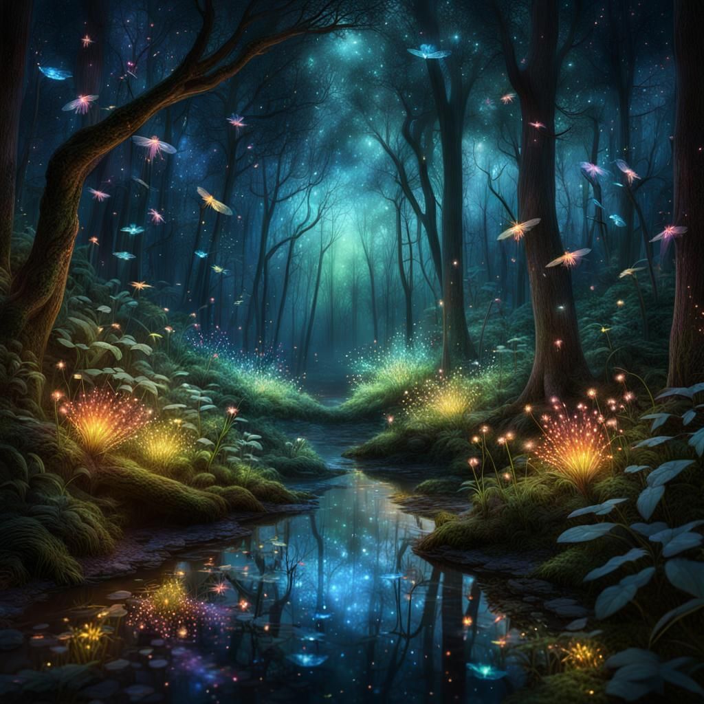 Crystal Fairytale Woods with Rainbow Fireflies