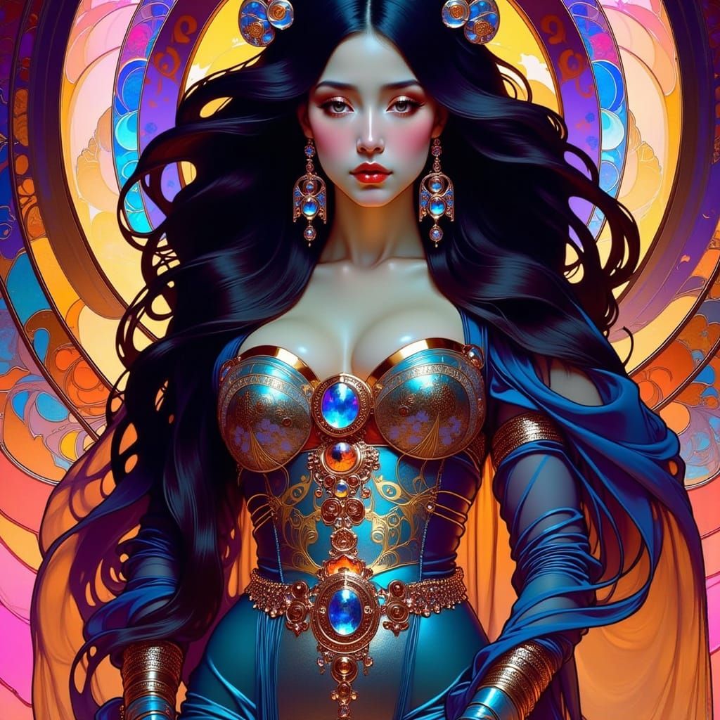 Sensual Art Nouveau Woman in Futuristic Attire