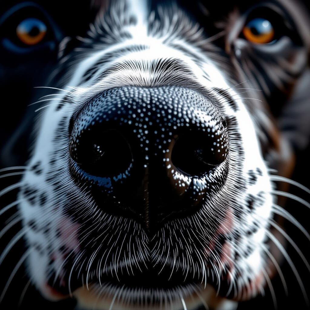 Detailed Black & White Dog Nose Close-Up