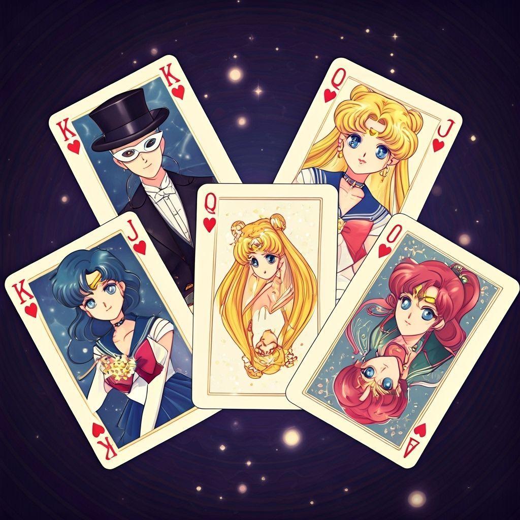 Sailor Moon Characters as Playing Cards in Anime Style